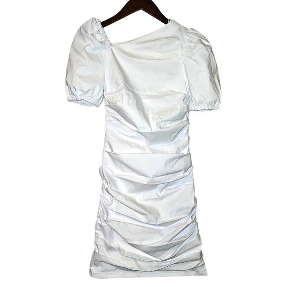 New Anthropologie Maeve Slim Puff-Sleeve Ruched Mini Dress $148  XXS 00 White - Picture 3 of 9